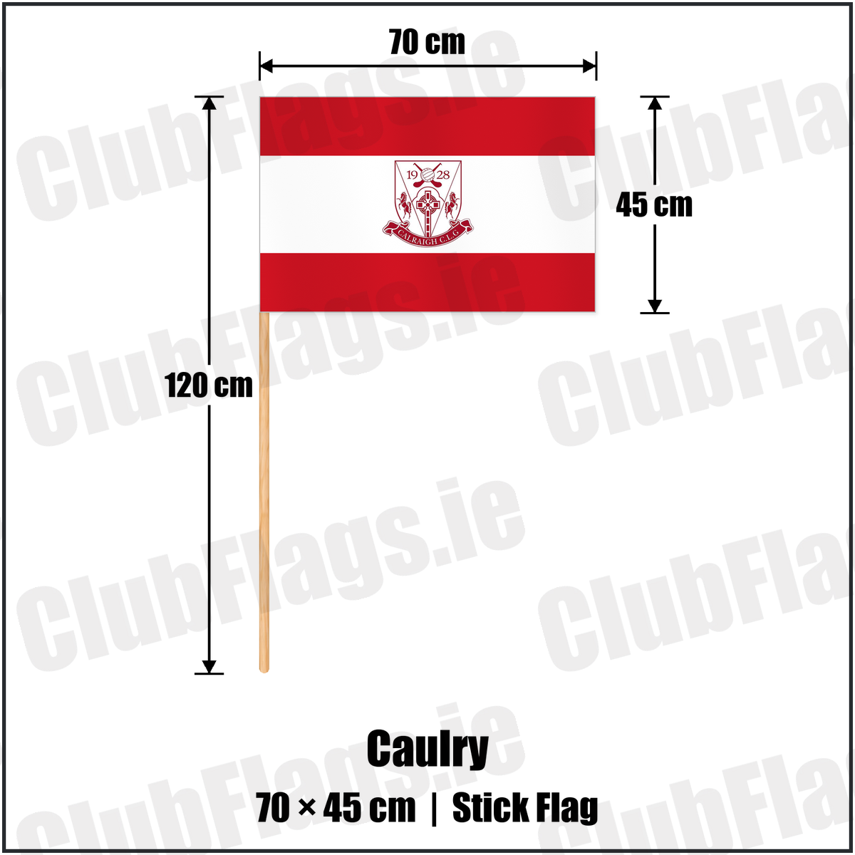 Caulry 45cm x 70cm Stick Flag with the club crest and colours, Westmeath GAA - ClubFlags.ie