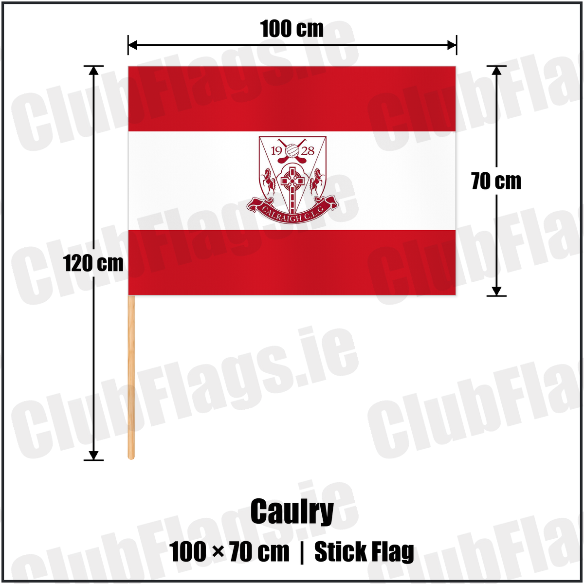 Caulry 70cm x 100cm Stick Flag with the club crest and colours, Westmeath GAA - ClubFlags.ie