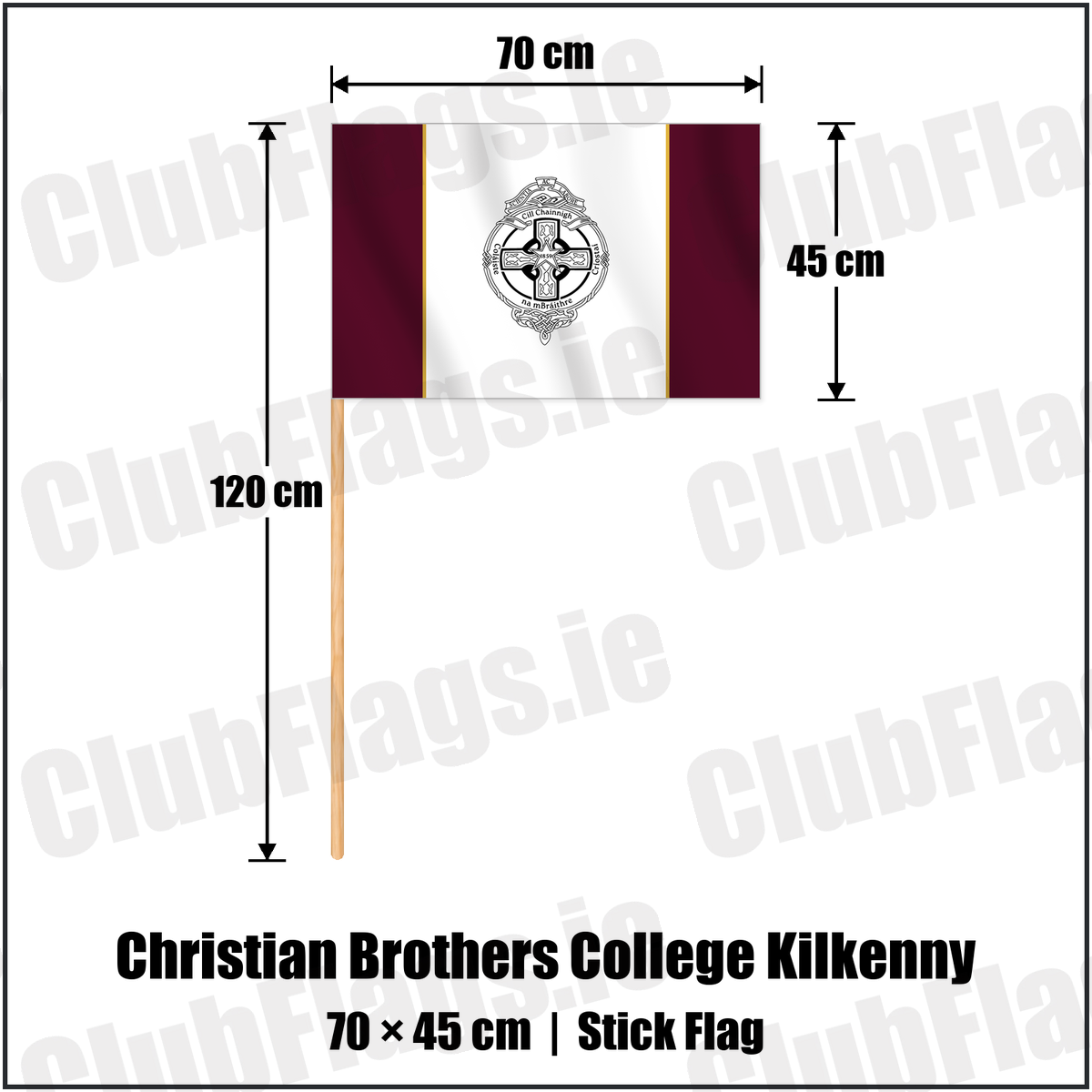 Christian Brothers College Kilkenny 45cm x 70cm Stick Flag with the club crest and colours, Kilkenny GAA - ClubFlags.ie