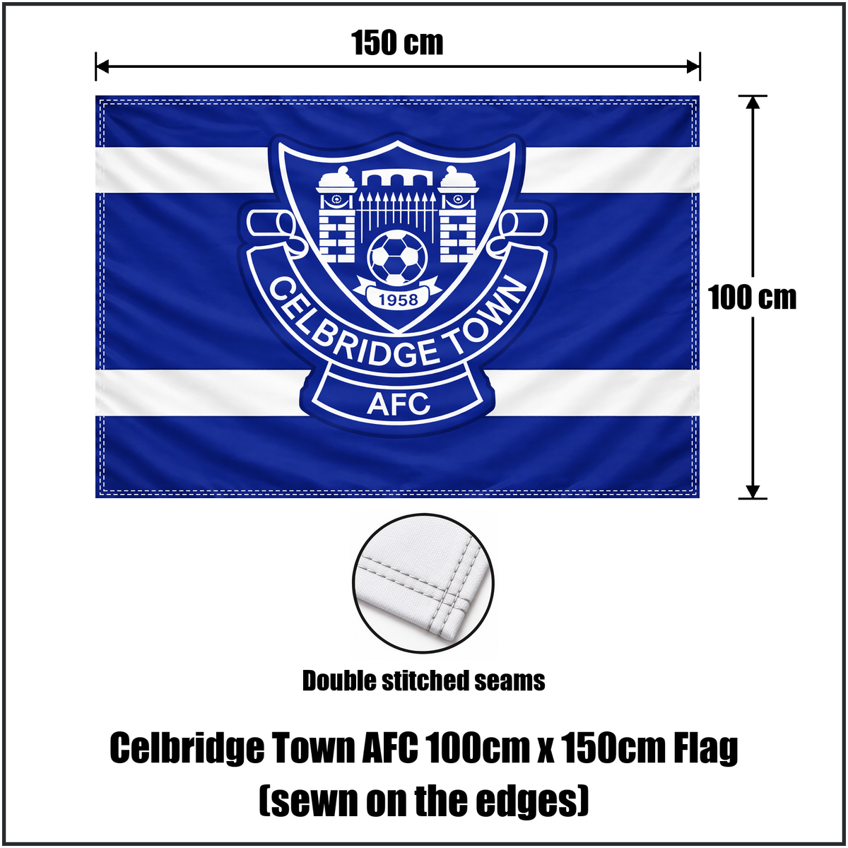 Celbridge Town AFC 100cm x 150cm Flag (sewn on the edges) - ClubFlags.ie