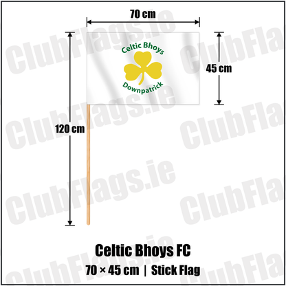 Celtic Bhoys FC 45cm x 70cm Stick Flag with the club crest and colours, Down Football - ClubFlags.ie