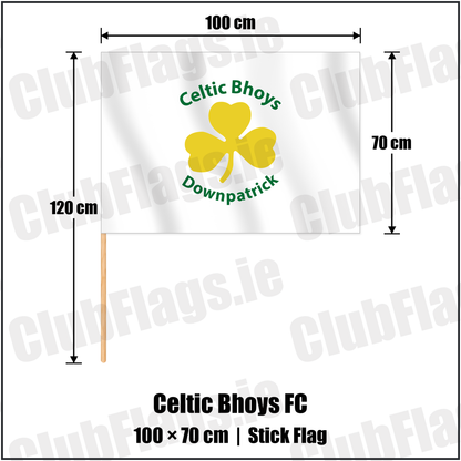 Celtic Bhoys FC 70cm x 100cm Stick Flag with the club crest and colours, Down Football - ClubFlags.ie