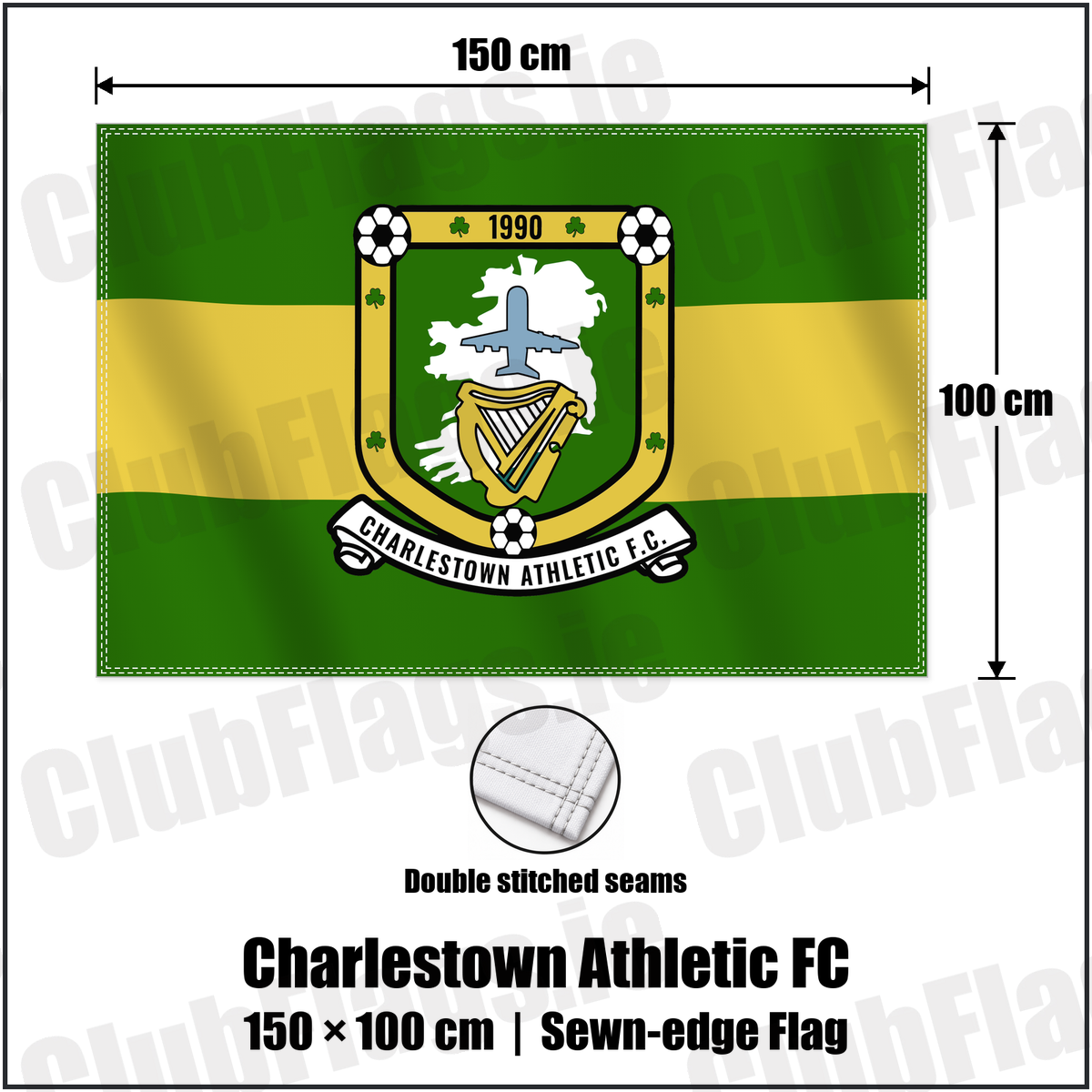 Charlestown Athletic FC 100cm x 150cm Flag (sewn on the edges) with the club crest and colours, Mayo Football - ClubFlags.ie