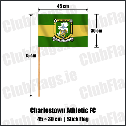 Charlestown Athletic FC 30cm x 45cm Stick Flag with the club crest and colours, Mayo Football - ClubFlags.ie