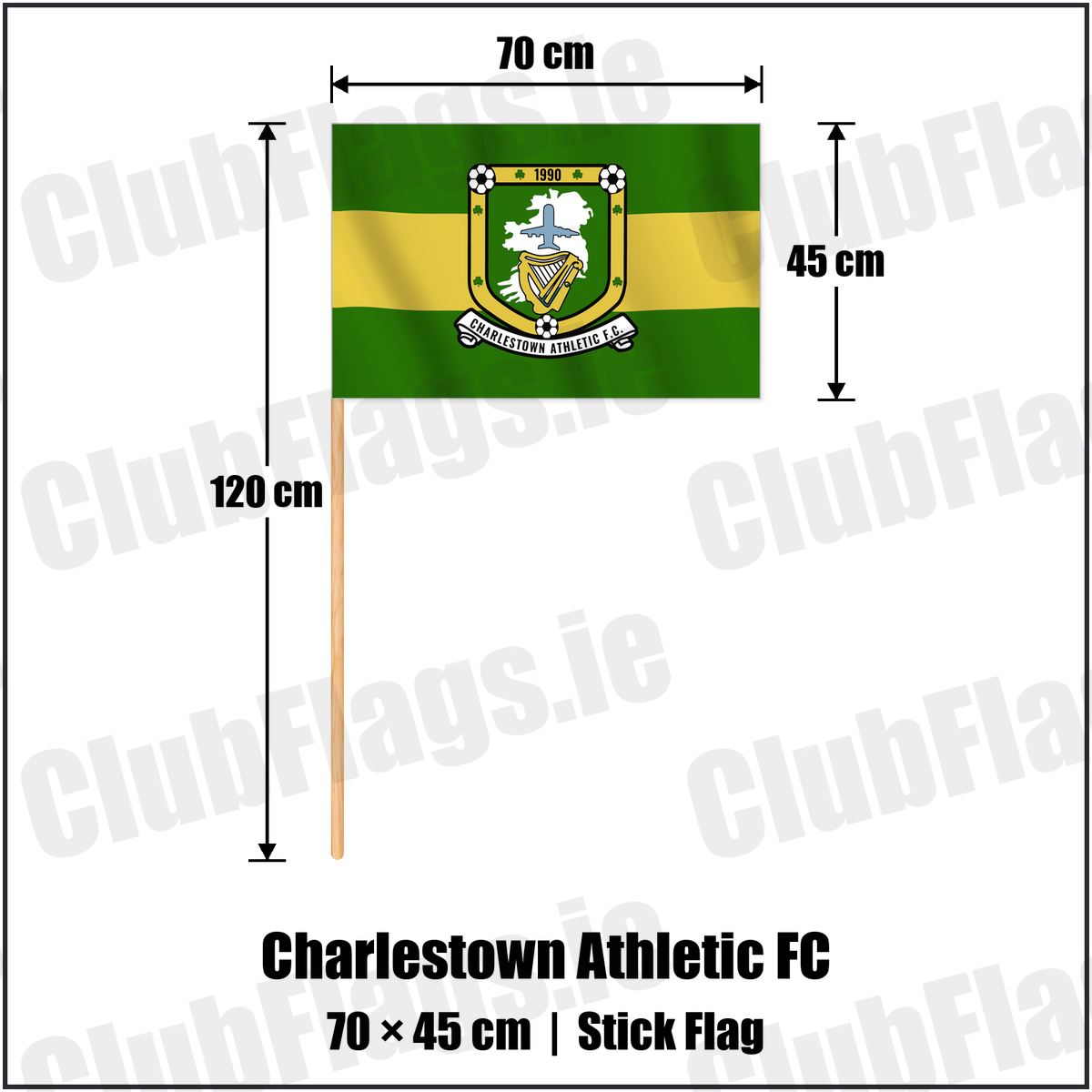 Charlestown Athletic FC 45cm x 70cm Stick Flag with the club crest and colours, Mayo Football - ClubFlags.ie
