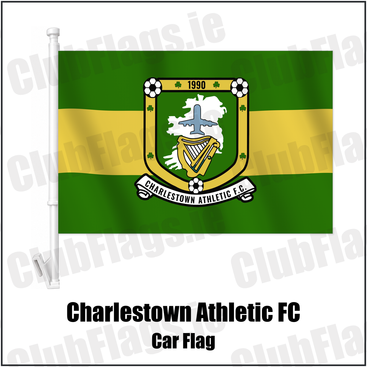 Charlestown Athletic FC Car Flag with the club crest and colours, Mayo Football - ClubFlags.ie