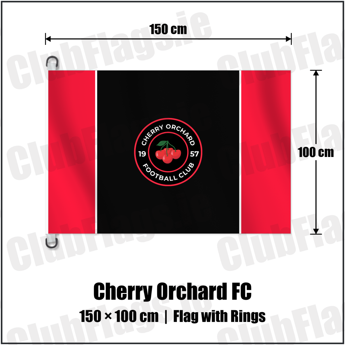Cherry Orchard FC 150cm x 100cm Flag Pole Flag with Rings with the club crest and colours, Dublin Football - ClubFlags.ie