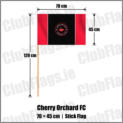 Cherry Orchard FC 45cm x 70cm Stick Flag with the club crest and colours, Dublin Football - ClubFlags.ie