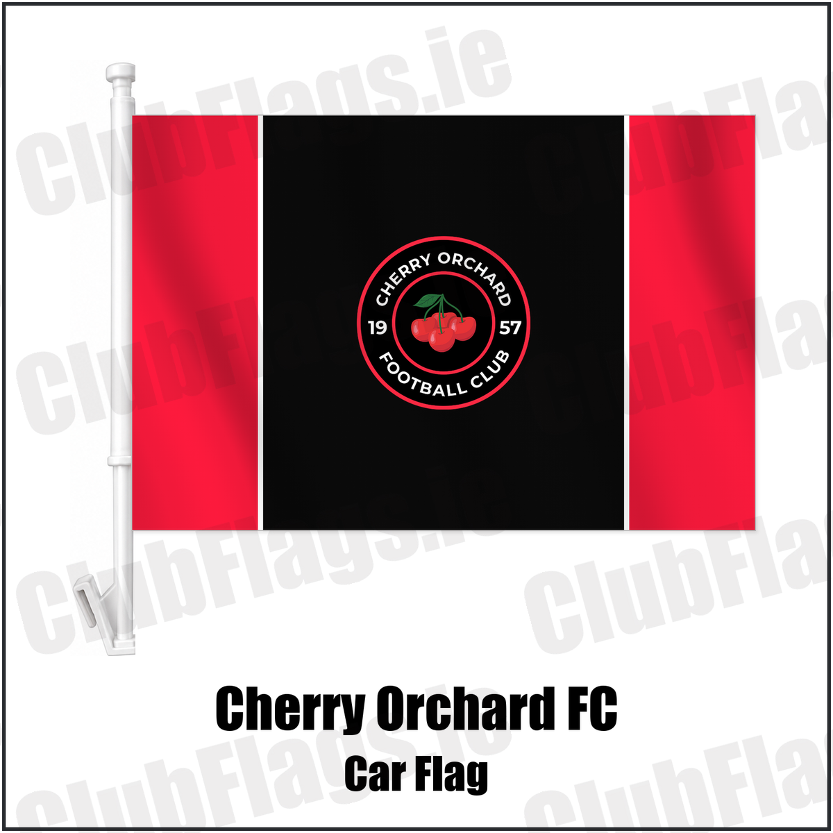 Cherry Orchard FC Car Flag with the club crest and colours, Dublin Football - ClubFlags.ie