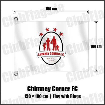 Chimney Corner FC 150cm x 100cm Flag Pole Flag with Rings with the club crest and colours, Antrim Football - ClubFlags.ie