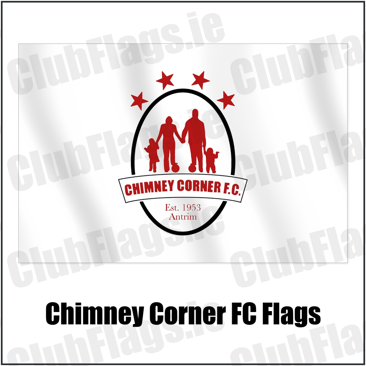 Chimney Corner FC Flags with the club crest and colours, Antrim Football - ClubFlags.ie