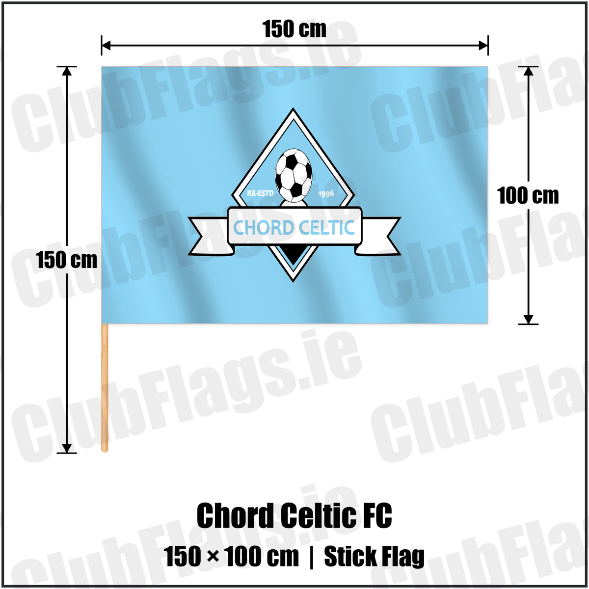 Chord Celtic FC 100cm x 150cm Stick Flag with the club crest and colours, Meath Football - ClubFlags.ie