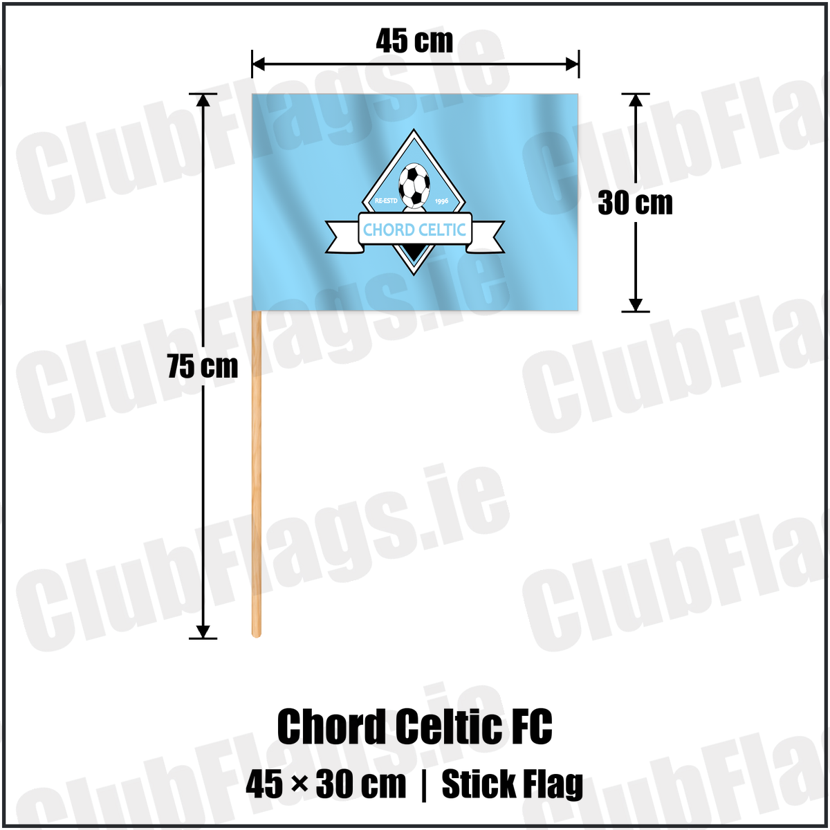 Chord Celtic FC 30cm x 45cm Stick Flag with the club crest and colours, Meath Football - ClubFlags.ie