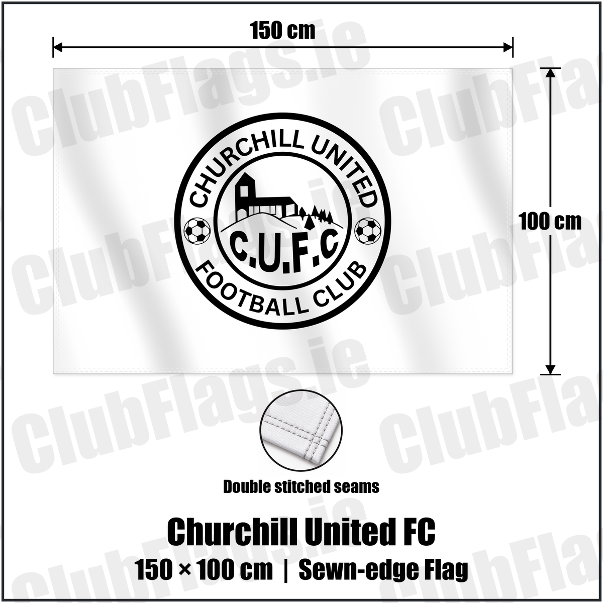 Churchill United FC 100cm x 150cm Flag (sewn on the edges) with the club crest and colours, Derry Football - ClubFlags.ie