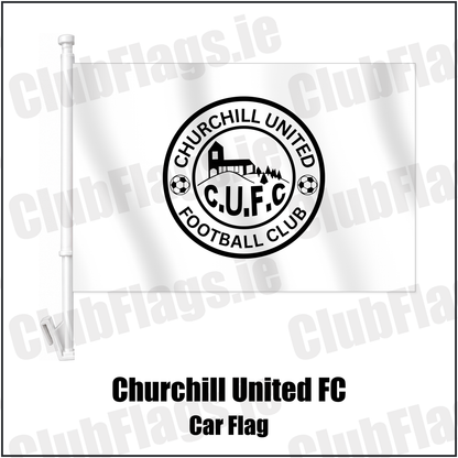 Churchill United FC Car Flag with the club crest and colours, Derry Football - ClubFlags.ie