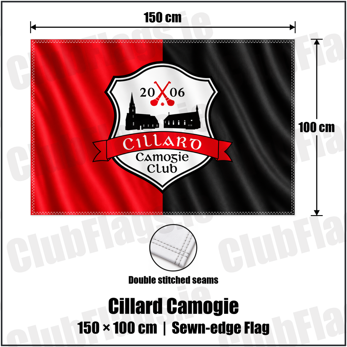 Cillard Camogie 100cm x 150cm Flag (sewn on the edges) with the club crest and colours, Kerry GAA - ClubFlags.ie