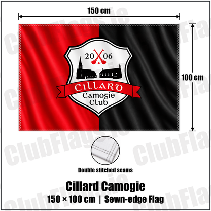 Cillard Camogie 100cm x 150cm Flag (sewn on the edges) with the club crest and colours, Kerry GAA - ClubFlags.ie