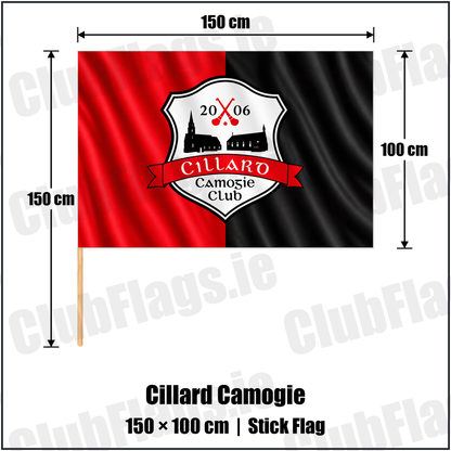 Cillard Camogie 100cm x 150cm Stick Flag with the club crest and colours, Kerry GAA - ClubFlags.ie