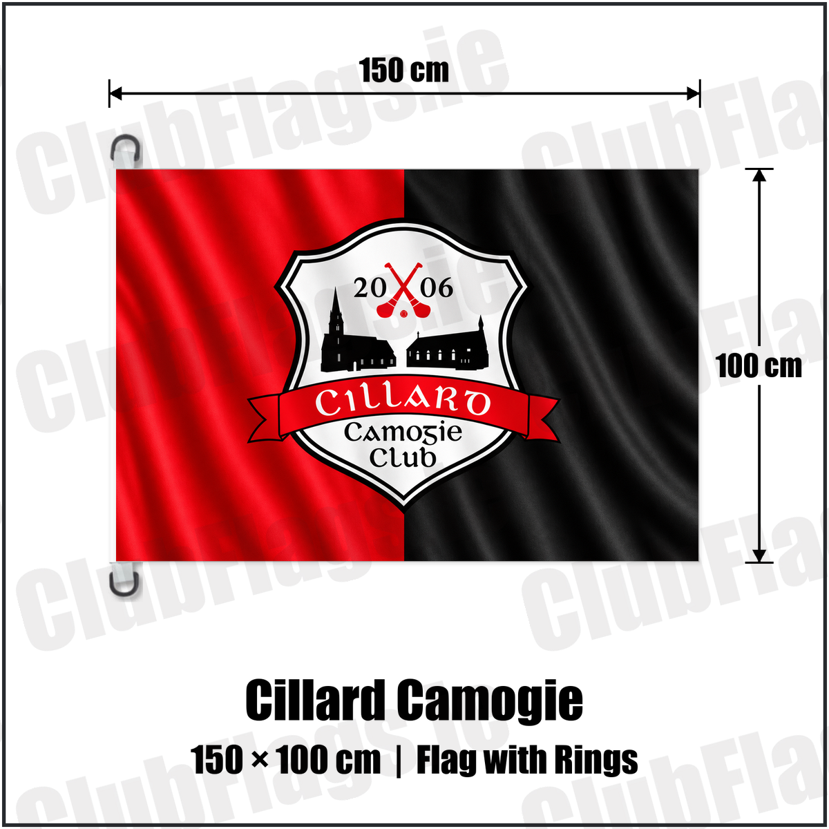 Cillard Camogie 150cm x 100cm Flag Pole Flag with Rings with the club crest and colours, Kerry GAA - ClubFlags.ie