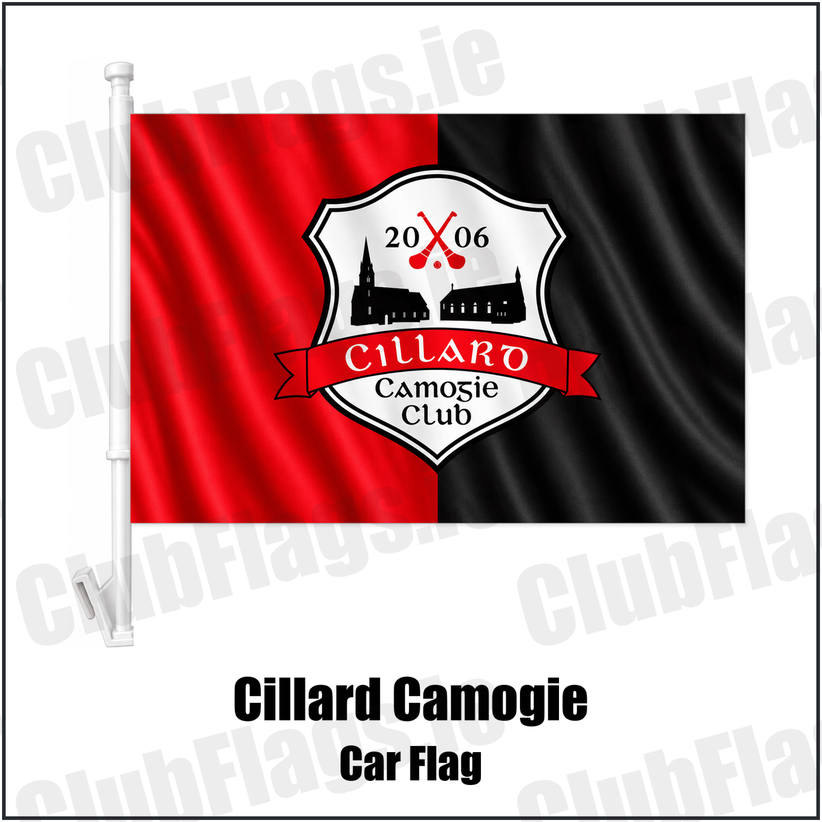 Cillard Camogie Car Flag with the club crest and colours, Kerry GAA - ClubFlags.ie