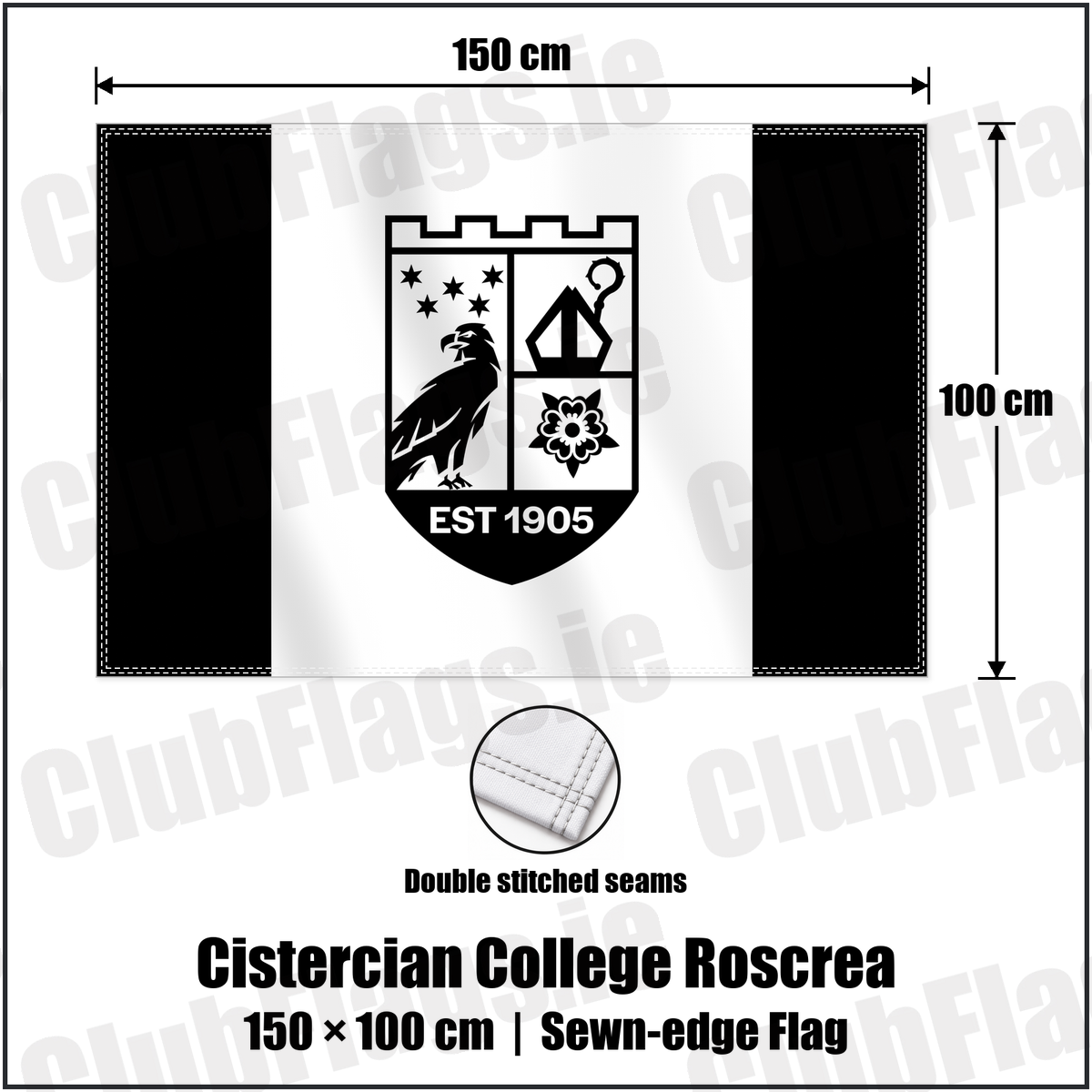Cistercian College Roscrea 100cm x 150cm Flag (sewn on the edges) with the club crest and colours, Offaly Rugby - ClubFlags.ie