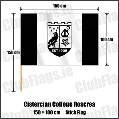 Cistercian College Roscrea 100cm x 150cm Stick Flag with the club crest and colours, Offaly Rugby - ClubFlags.ie