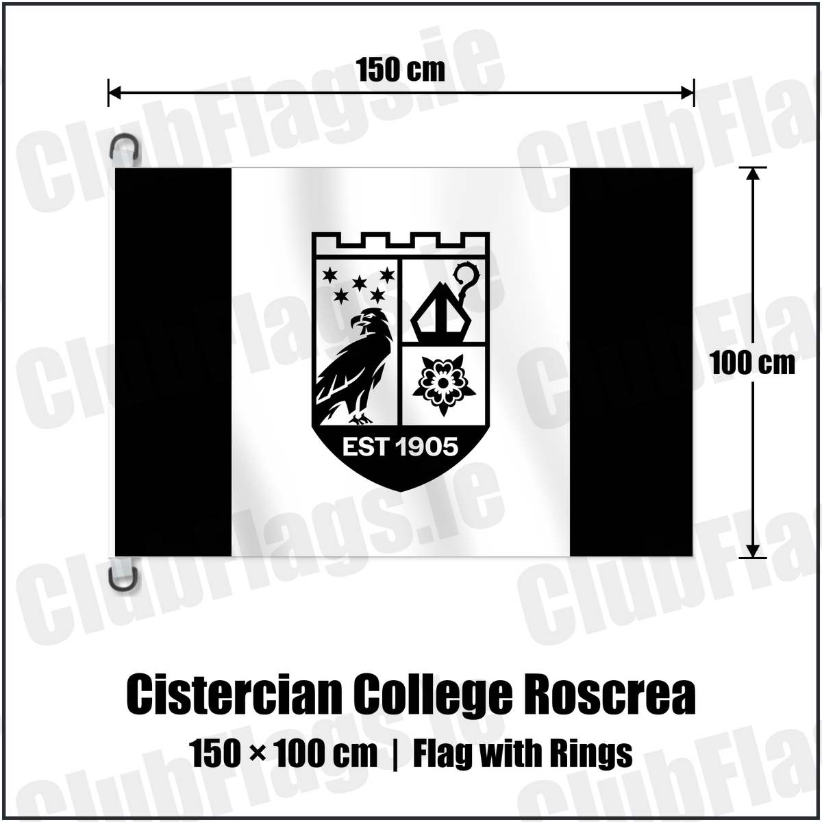 Cistercian College Roscrea 150cm x 100cm Flag Pole Flag with Rings with the club crest and colours, Offaly Rugby - ClubFlags.ie