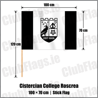 Cistercian College Roscrea 70cm x 100cm Stick Flag with the club crest and colours, Offaly Rugby - ClubFlags.ie