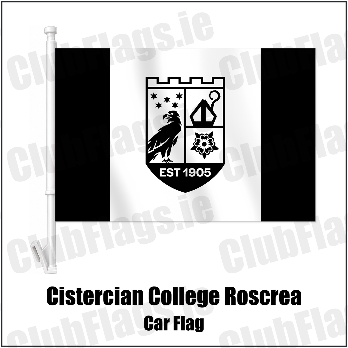 Cistercian College Roscrea Car Flag with the club crest and colours, Offaly Rugby - ClubFlags.ie