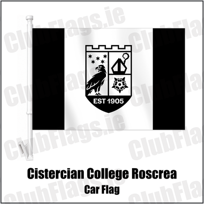 Cistercian College Roscrea Car Flag with the club crest and colours, Offaly Rugby - ClubFlags.ie