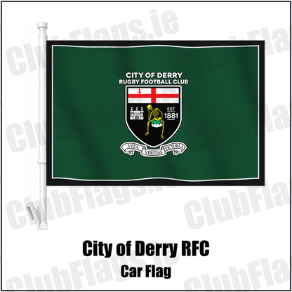 City of Derry RFC Car Flag with the club crest and colours, Derry Rugby - ClubFlags.ie