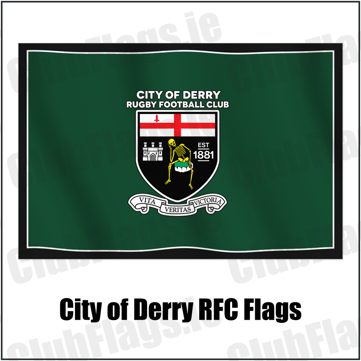 City of Derry RFC Flags with the club crest and colours, Derry Rugby - ClubFlags.ie