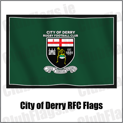 City of Derry RFC Flags with the club crest and colours, Derry Rugby - ClubFlags.ie