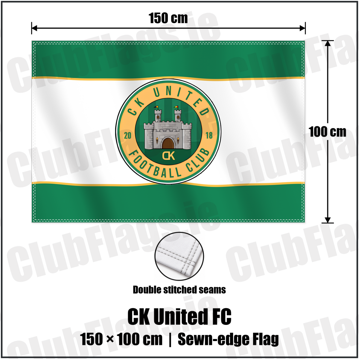 CK United FC 100cm x 150cm Flag (sewn on the edges) with the club crest and colours, Carlow Football - ClubFlags.ie