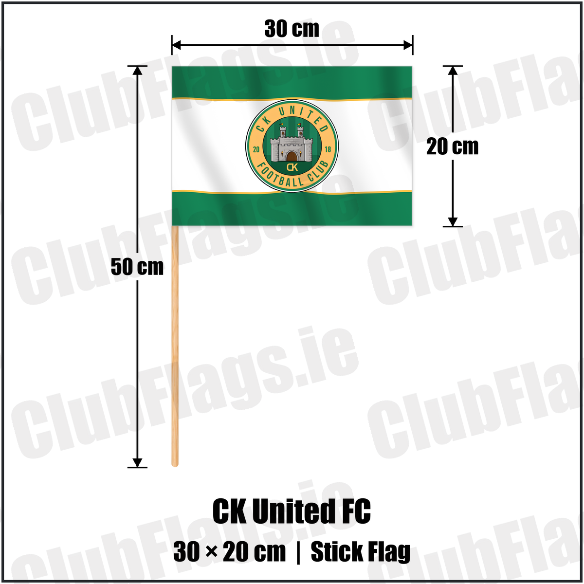 CK United FC 20cm x 30cm Stick Flag with the club crest and colours, Carlow Football - ClubFlags.ie