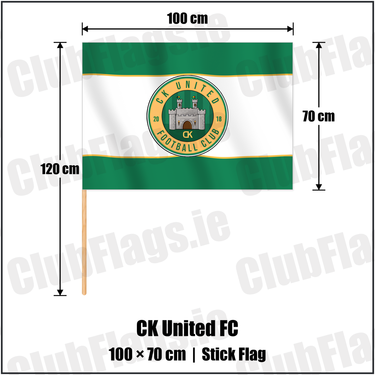 CK United FC 70cm x 100cm Stick Flag with the club crest and colours, Carlow Football - ClubFlags.ie