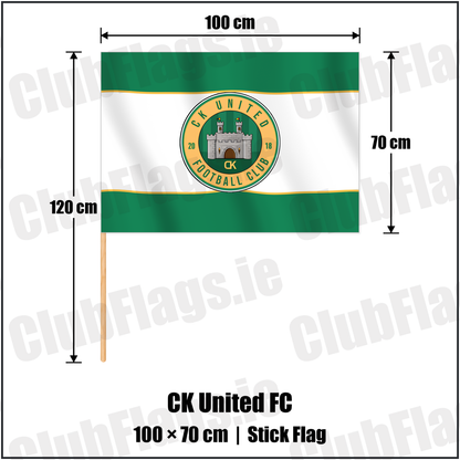 CK United FC 70cm x 100cm Stick Flag with the club crest and colours, Carlow Football - ClubFlags.ie