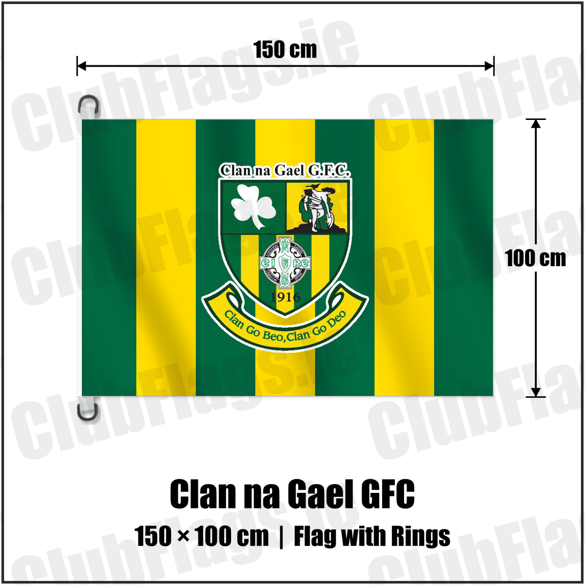 Clan na Gael GFC 150cm x 100cm Flag Pole Flag with Rings with the club crest and colours, Louth GAA - ClubFlags.ie