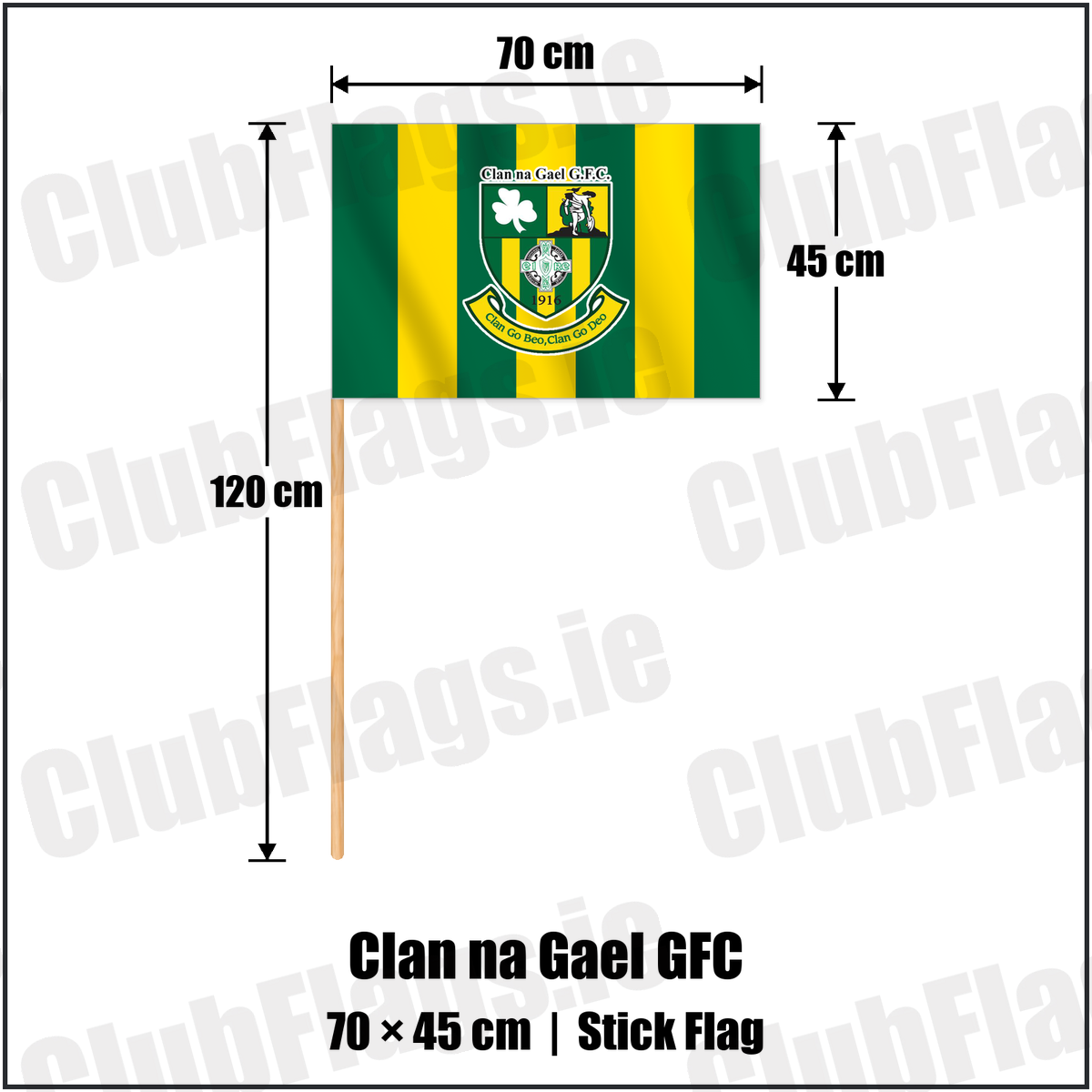 Clan na Gael GFC 45cm x 70cm Stick Flag with the club crest and colours, Louth GAA - ClubFlags.ie