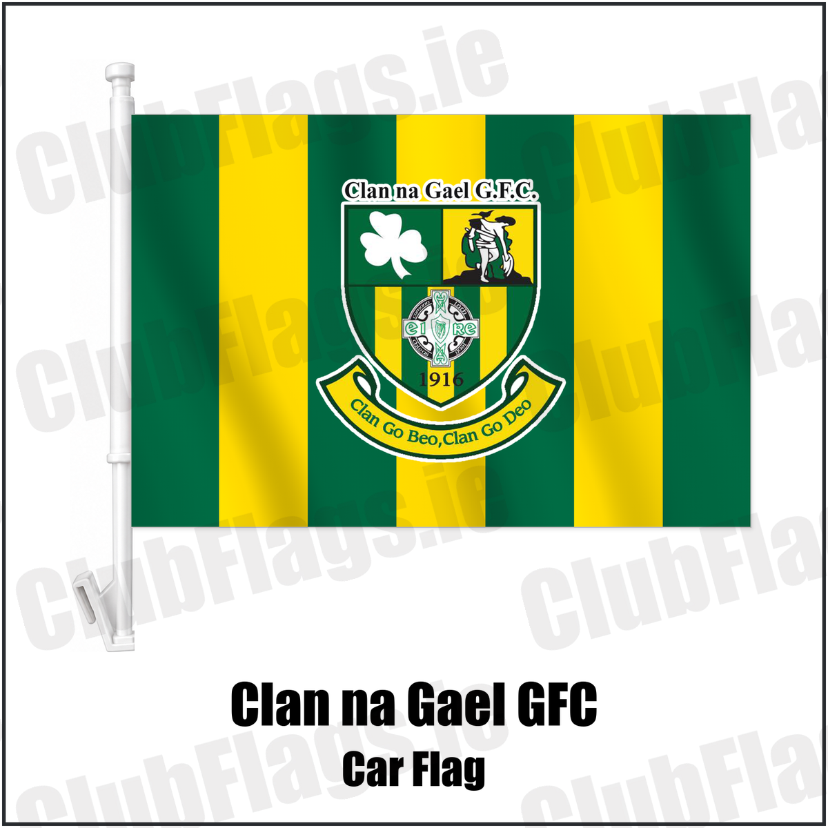 Clan na Gael GFC Car Flag with the club crest and colours, Louth GAA - ClubFlags.ie
