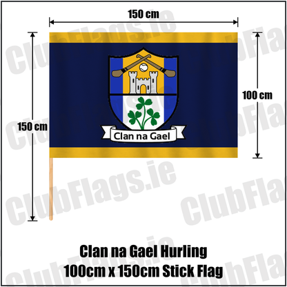 Clan na Gael Hurling 100cm x 150cm Stick Flag, featuring the club crest and navy and gold colours; County Westmeath GAA. ClubFlags.ie.