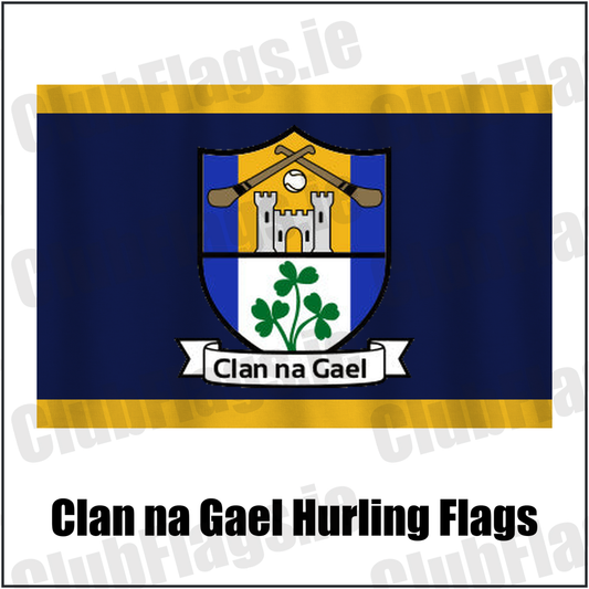 Clan na Gael Hurling Flags, featuring the club crest and navy and gold colours; County Westmeath GAA. ClubFlags.ie.