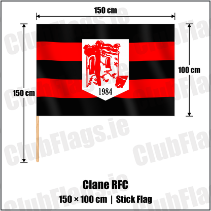 Clane RFC 100cm x 150cm Stick Flag with the club crest and colours, Kildare Rugby - ClubFlags.ie