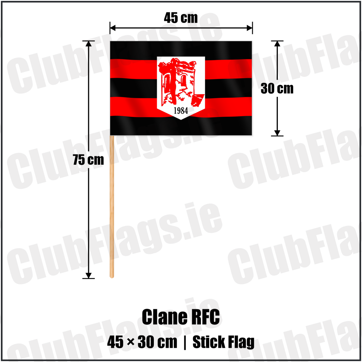 Clane RFC 30cm x 45cm Stick Flag with the club crest and colours, Kildare Rugby - ClubFlags.ie
