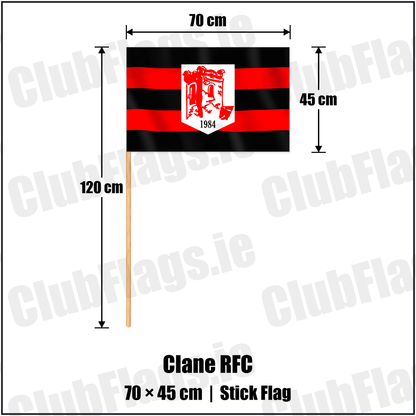 Clane RFC 45cm x 70cm Stick Flag with the club crest and colours, Kildare Rugby - ClubFlags.ie