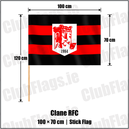 Clane RFC 70cm x 100cm Stick Flag with the club crest and colours, Kildare Rugby - ClubFlags.ie