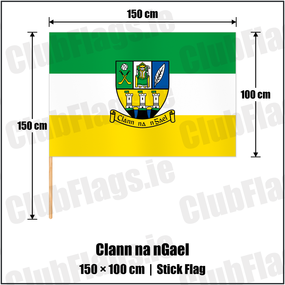 Clann na nGael 100cm x 150cm Stick Flag with the club crest and colours, Meath GAA - ClubFlags.ie