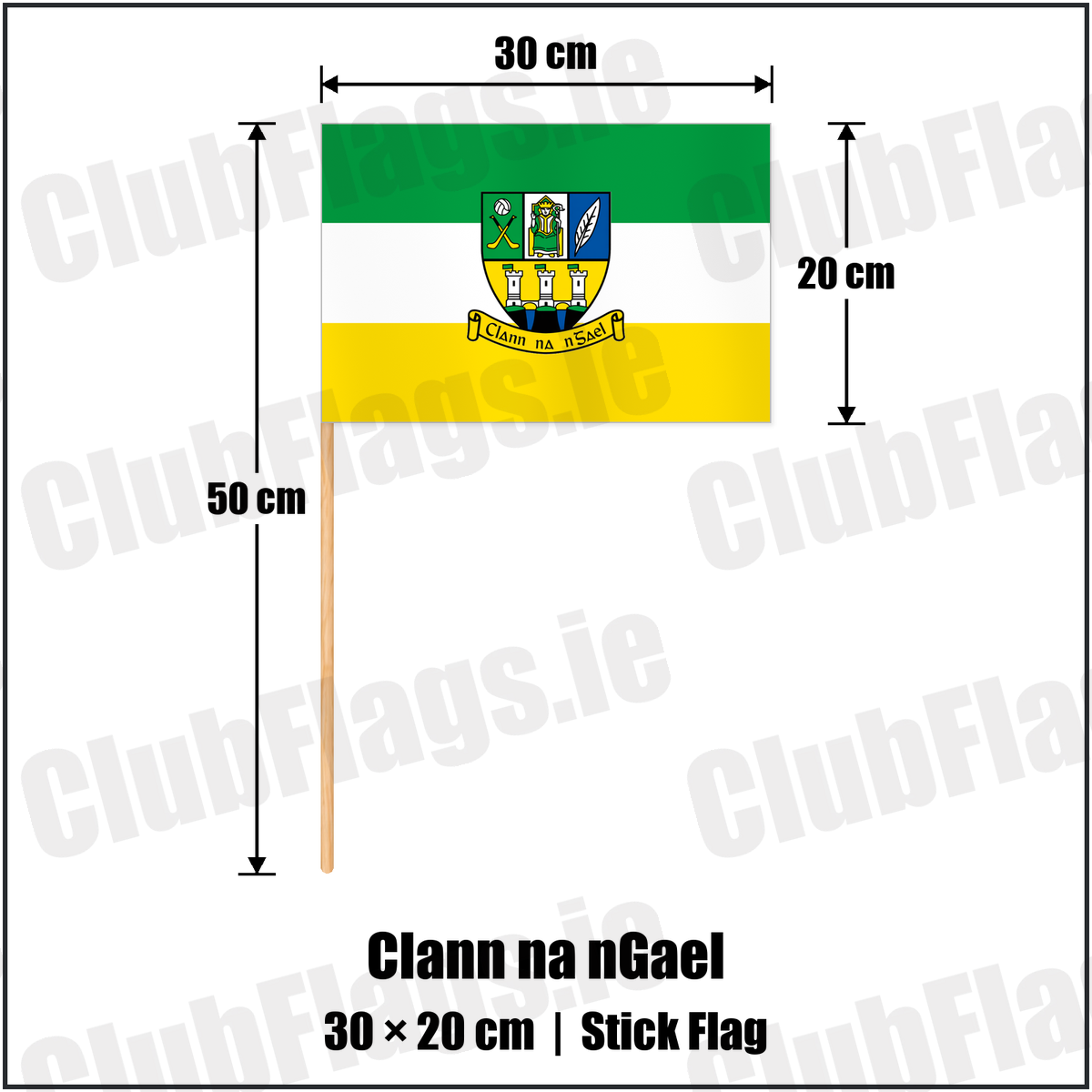 Clann na nGael 20cm x 30cm Stick Flag with the club crest and colours, Meath GAA - ClubFlags.ie