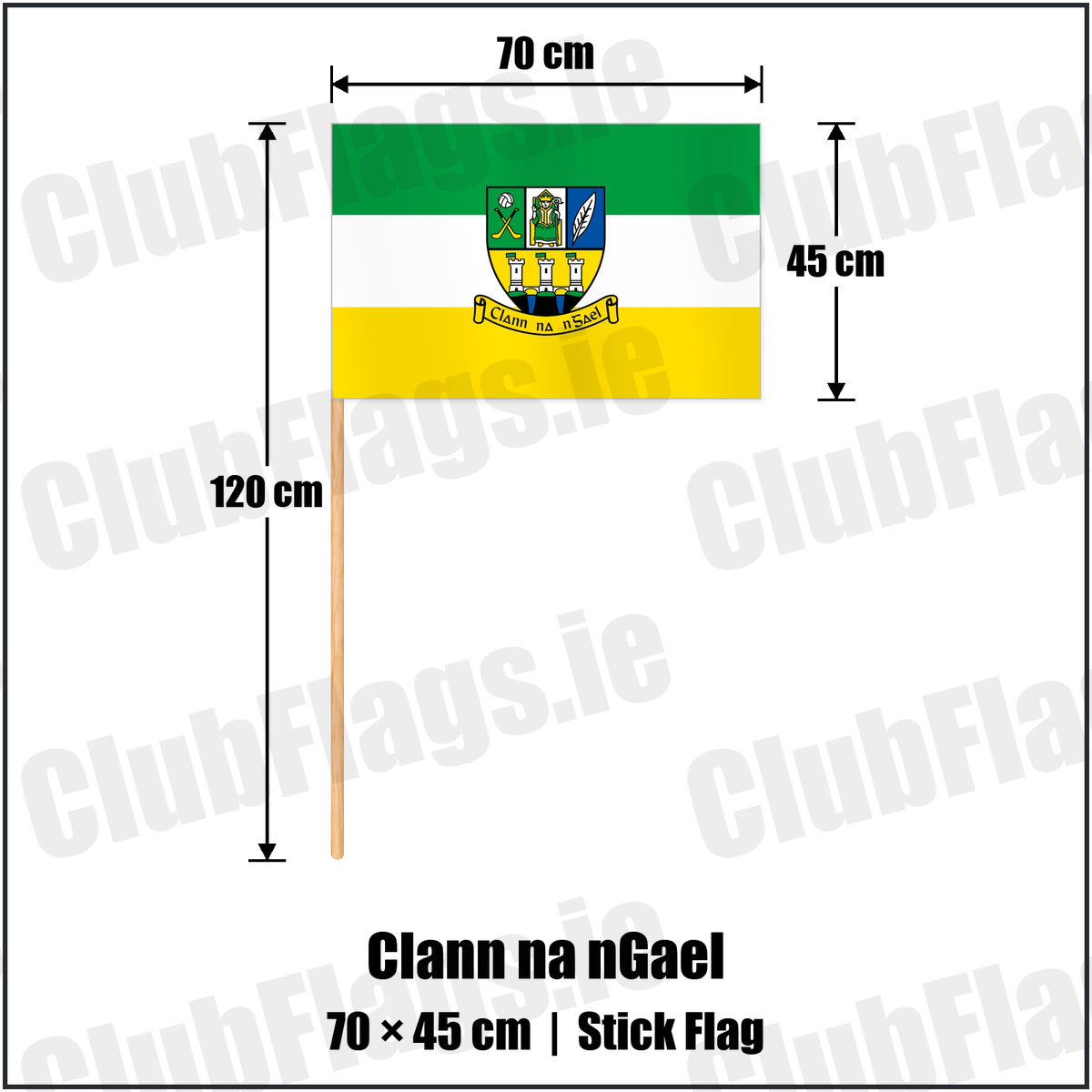 Clann na nGael 45cm x 70cm Stick Flag with the club crest and colours, Meath GAA - ClubFlags.ie