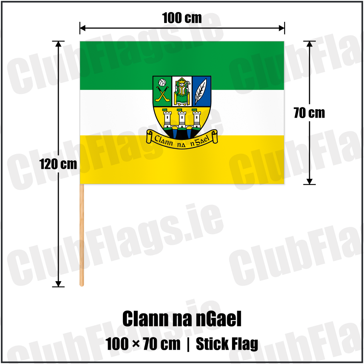Clann na nGael 70cm x 100cm Stick Flag with the club crest and colours, Meath GAA - ClubFlags.ie